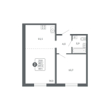 2-комнатная, 49.1 м², жилая: 29.8 м², кухня: 11.1 м²
