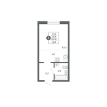 Студия, 26.4 м², жилая: 12.2 м², кухня: 6 м²